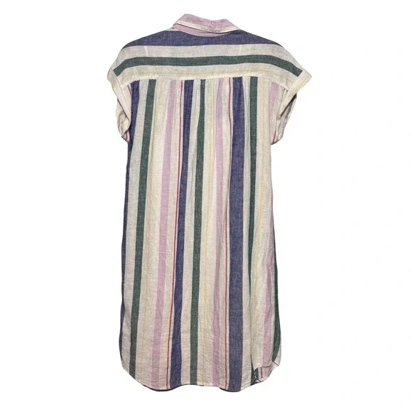 Old Navy Linen Blend Striped Button Down Shirt Dress with Slip Small Multi-Color - Picture 2 of 10